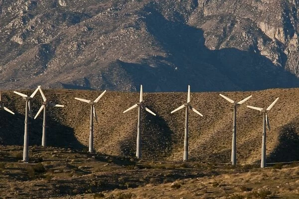 Wind turbine generators in desert, San Gorgonio Pass Wind Farm, Palm Springs, California, U. S. A
