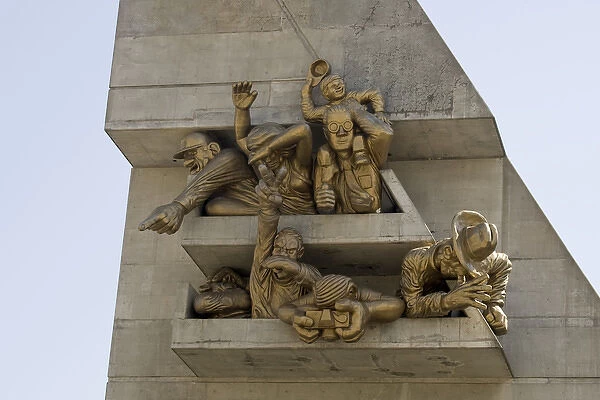 Canada, Ontario, Toronto. Sculpture of sports fans on the Rogers Center stadium. Credit as