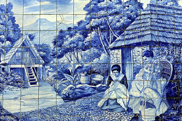 Europe, Portugal, Madeira. Traditional Azulejos tiles in Funchal, Madeira