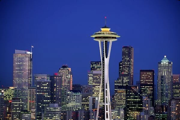 Space Needle and Downtown Seattle Skyline, Seattle, Washington, United States, US
