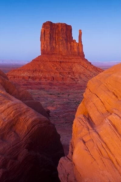 USA, Utah. Sunset on Mitten Buttes at Monument Valley Navajo Tribal Park