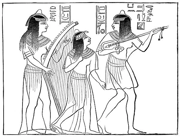 ANCIENT EGYPT: MUSIC. Musicians of ancient Egypt: line drawing, 19th century, after