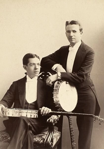BANJO DUO, c1900. The banjo duo of Ruby Brooks and Harry Denton. Original cabinet photograph