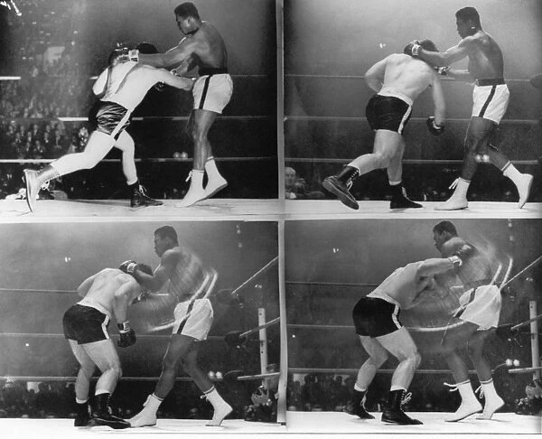 CHUVALO AND ALI, 1966. Canadian boxer George Chuvalo and American boxer Muhammad Ali (nÔÇÜ Cassius Clay) during a fight in Toronto, March 1966
