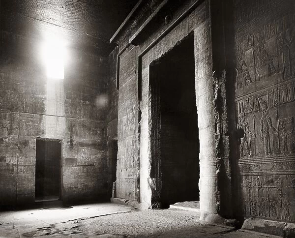 EGYPT: DENDERA: TEMPLE. The entrance to the sanctum sanctorum of the Temple of Hathor at Dendera. Photograph, mid-20th century