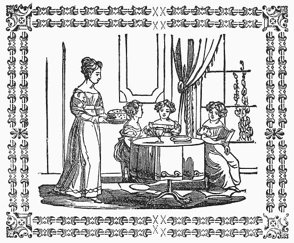 FAMILY DINNER. 19th century engraving