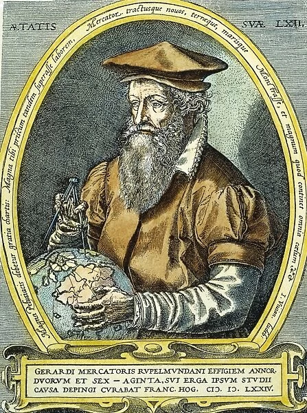 GERARDUS MERCATOR (1512-1594). Flemish cartographer. Color engraving, 1574, by Franz Hogenberg