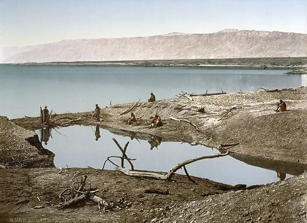 HOLY LAND: DEAD SEA. Men standing on the shores of the Dead Sea. Postcard, c1895