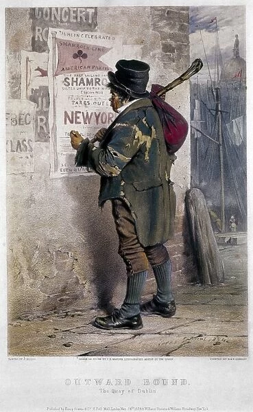IRISH IMMIGRANT, 1854. Outward Bound. A poor Irish man at the quay of Dublin
