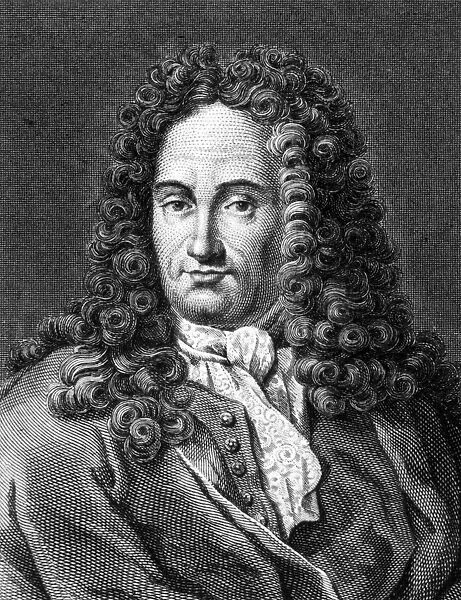 LEIBNIZ (1646-1716). Full name: Baron Gottfried Wilhelm von Leibniz. German philosopher and mathematician. Line engraving, French, 19th century