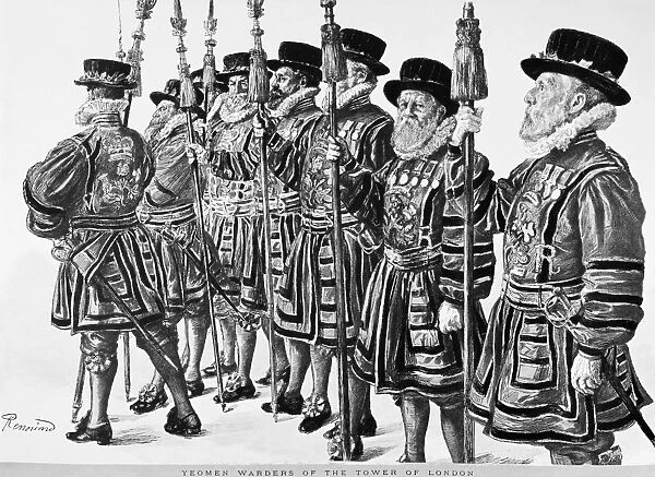 LONDON: BEEFEATERS. Yeomen Warders of the Tower of London. Etching by Mansell, 1888