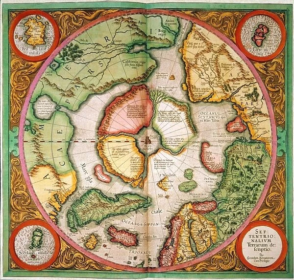 MAP OF ARCTIC REGION, 1595. Gerardus Mercators map of the Arctic region