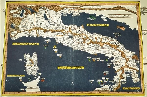 MAP OF ITALY, 1482. Map of Italy from Dominus Nicolaus Germanus edition of Ptolemy s
