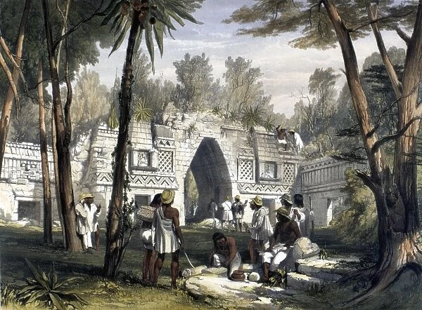 MEXICO: LABNAH, 1844. The gateway of the Mayan ruins at Labnah on the Yucatan Peninsula, Mexico. Lithograph by Frederick Catherwood, London, 1844