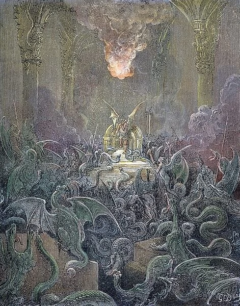 MILTON: PARADISE LOST. Satans Golden Palace, Pandaemonium in John Miltons Paradise Lost, Wood engraving after Gustave Dor