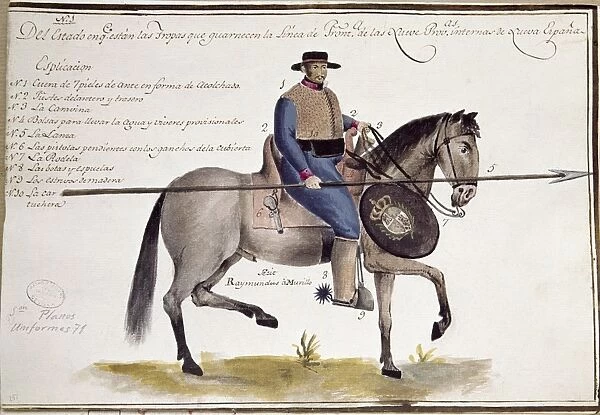 NEW SPAIN: CAVALRY UNIFORM. Cavalry Uniform of New Spain, illustration by an anonymous artist