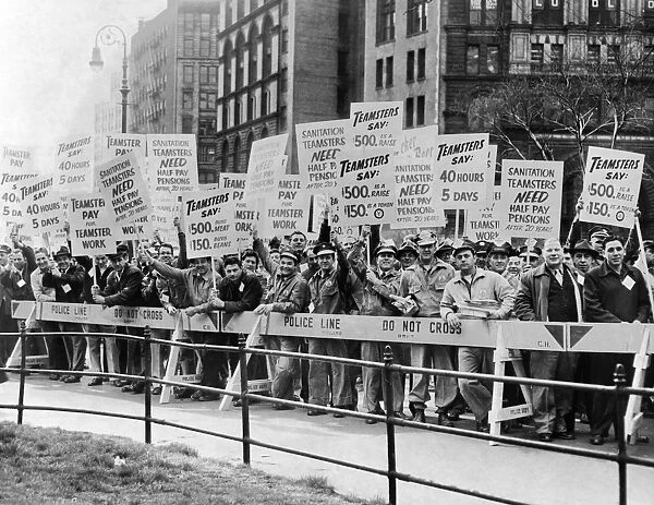 NYC: PICKET LINE, 1954. City employees picketing outside City Hall. Photograph