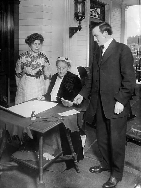 OREGON: WOMENs SUFFRAGE. Abigail Scott Duniway signing Oregons Equal Suffrage