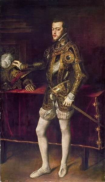 PHILIP II OF SPAIN (1527-1598). King of Spain, 1556-1598. Portrait painted by Titian