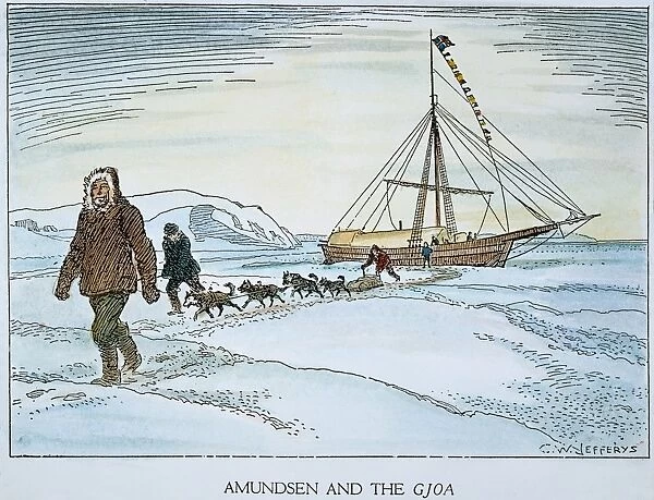 ROALD AMUNDSEN (1872-1928). Norwegian polar explorer, with his crew navigating