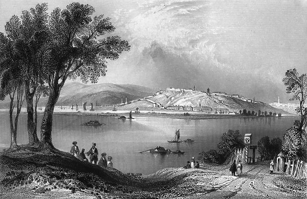 SERBIA: BELGRADE. A view of Belgrade at the confluence of the Danube and Sava Rivers in the principality of Serbia, on the frontier between the Ottoman and Austrian Empires. Steel engraving, English, 1844, after William Henry Bartlett