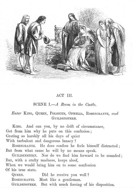 SHAKESPEARE: HAMLET. Act III, Scene 1: wood engraving after Sir John Gilbert (1817-1897)