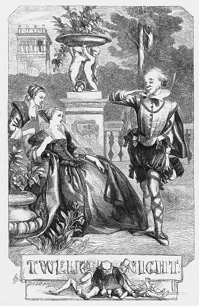 SHAKESPEARE: TWELFTH NIGHT. Title page of a 19th century edition of William Shakespeares Twelfth Night. Wood engraving, English, after Sir John Gilbert