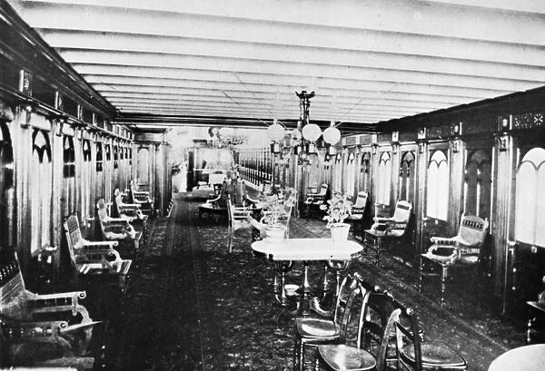 STEAMER INTERIOR, c1867. Interior of the American passenger steamer Adirondack, c1867