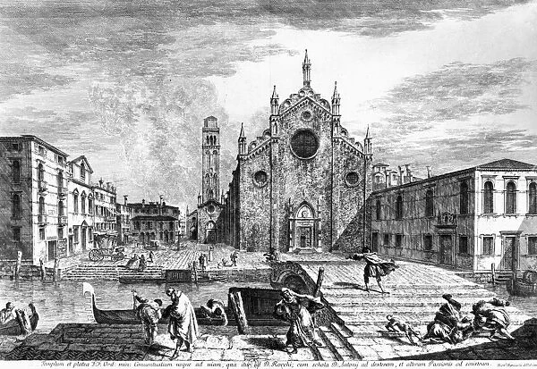 VENICE: FRARI CHURCH. The Basilica di Santa Maria Gloriosa dei Frari in Venice, Italy. Engraving by Michele Giovanni Marieschi, 18th century