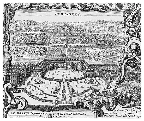 VERSAILLES, 1766. Engraved view of Versailles and its gardens from Nouveau Plan de Paris