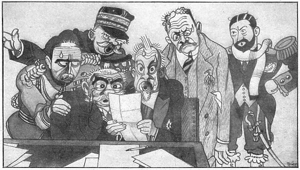 WORLD WAR I: FRENCH, 1914. Caricatures of French officials receiving the news of