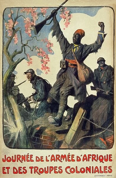 WORLD WAR I: FRENCH POSTER. Lithograph poster by Lucien Jonas, 1917, depicting African