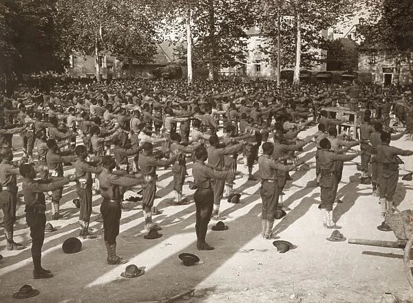 WWI: EXERCISE, 1918. American troops exercising behind the lines on the Marne front