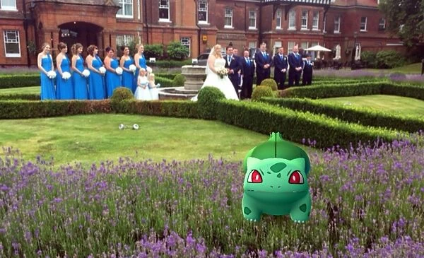 Pokemon Go characters gatecrash wedding, Cobham, UK - 15th July 2016