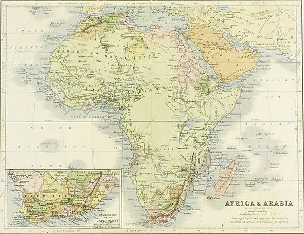 19th century map of Africa and Arabia. Engraved and printed in 1869 by W. &A. K. Johnston