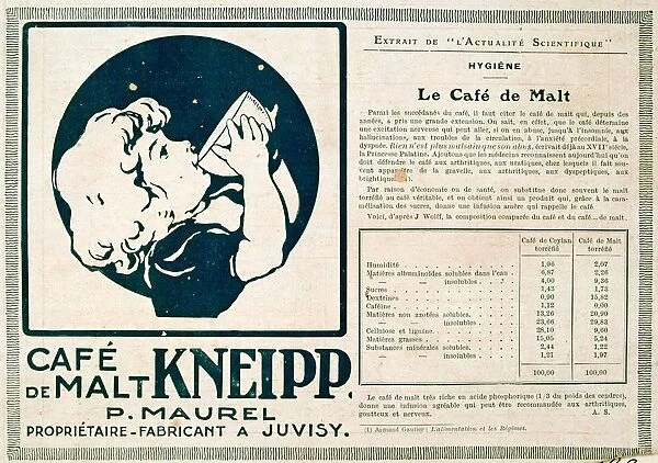Advertisement for a caffeine-free malted drink. From the French periodical Le Flambeau