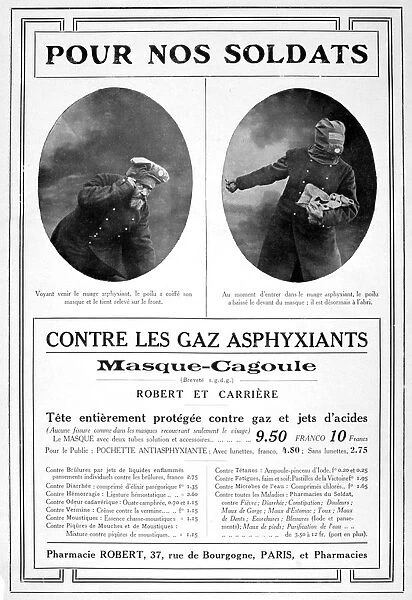 Advertisement for gas masks. From the French periodical Le Flambeau, 18 September 1915