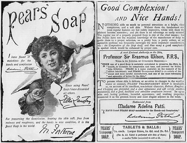 Advertisment for Pears soap using endorsements from famous people including