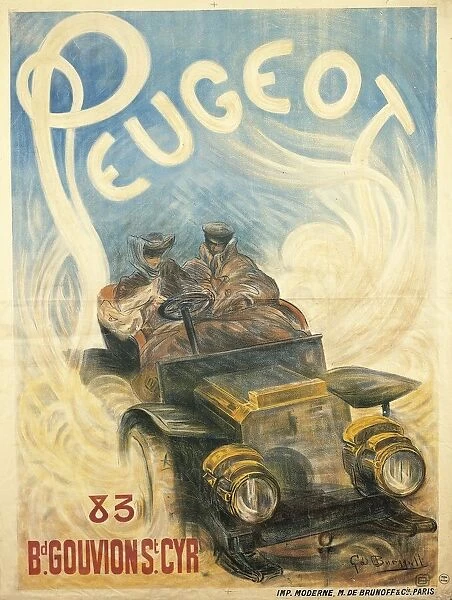 Advertisement for Peugeot cars, illustration by G. de Burgill, 1896