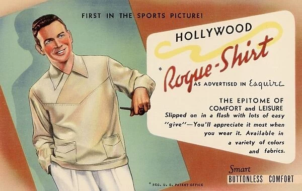 Advertisement for the Rogue Shirt. ca. 1941, Hollywood, Los Angeles, California, USA, Hollywood, CA
