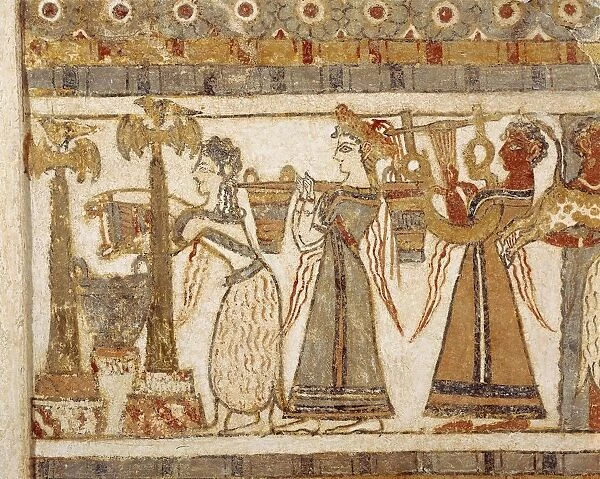 Aghia Triadha (Hagia Triada) sarcophagus, detail, Female ritual procession