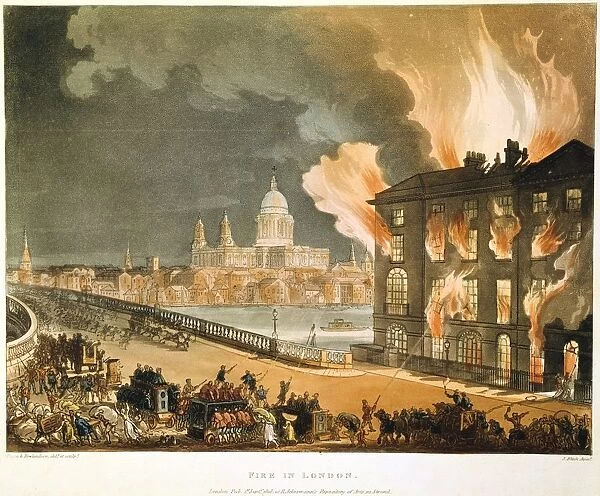 Albion Mills, on the south side of Blackfriars Bridge, burning, 3 March 1791, after