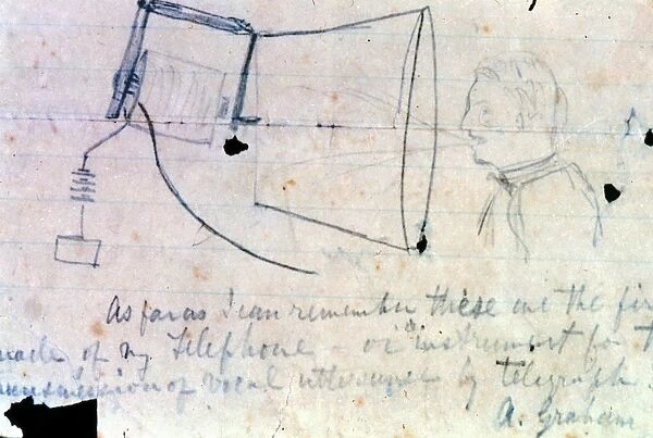 Alexander Graham Bell (1847-1922) Scottish-born American inventor. Sketch of his telephone of 1876
