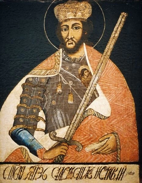 Alexander nevsky depicted as a warrior saint in a portrait by an unknown artist from the early 18th century, state history museum, moscow