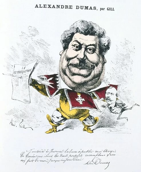 Alexandre Dumas the Elder (1802-1870) French novelst and playwright. Cartoon by Andre Gill