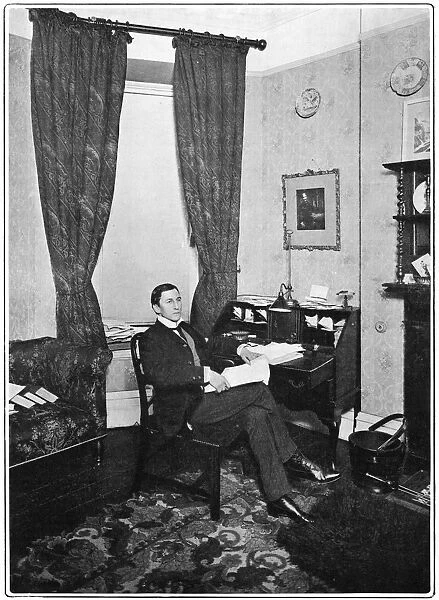 Alfred Edward Woodley Mason (1865-1948) at his desk, 1902. AEW Mason, English novelist