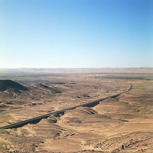 Algeria, Sahara Desert, Great Western Erg, Aerial view of Valley of Saura and route 2