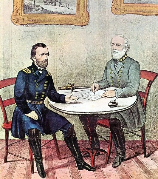 American Civil War: Generals Grant (left) and Lee meeting on Palm Sunday 1865 to