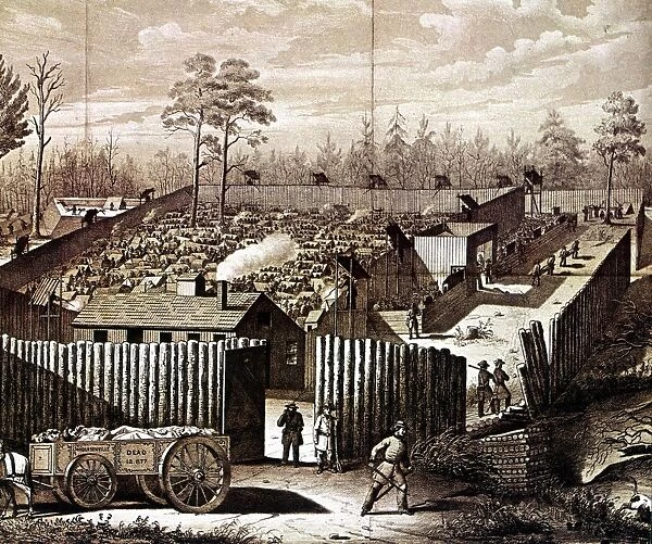 American Civil War: Prison stockade at Andersonville, Georgia. During summer of 1864 32