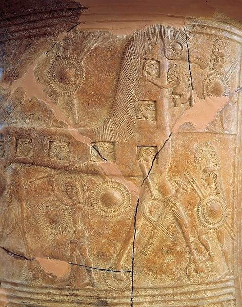 Amphora with scene of Trojan War in relief, detail depicting Trojan horse, 7th Century B. C